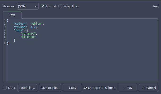 A JSON value, formatted and highlighted